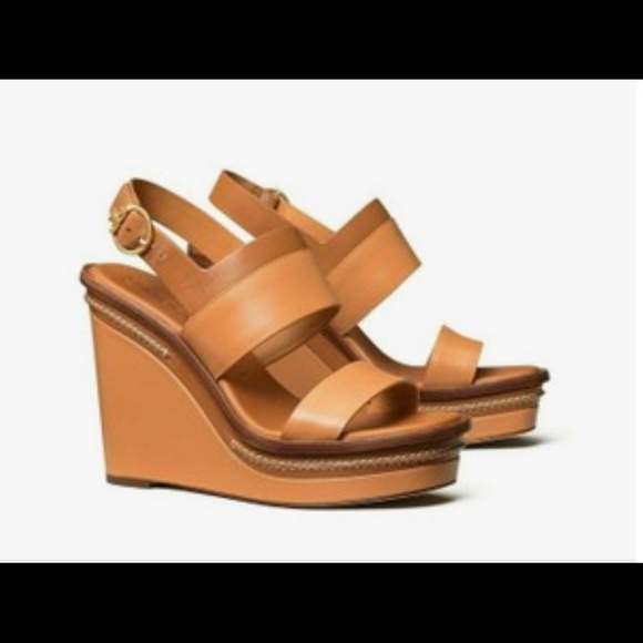Beige Leather Buckle Strap Reva Wedge 